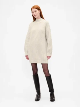 Oversize Balıkçı Yaka Mini Kazak Elbise