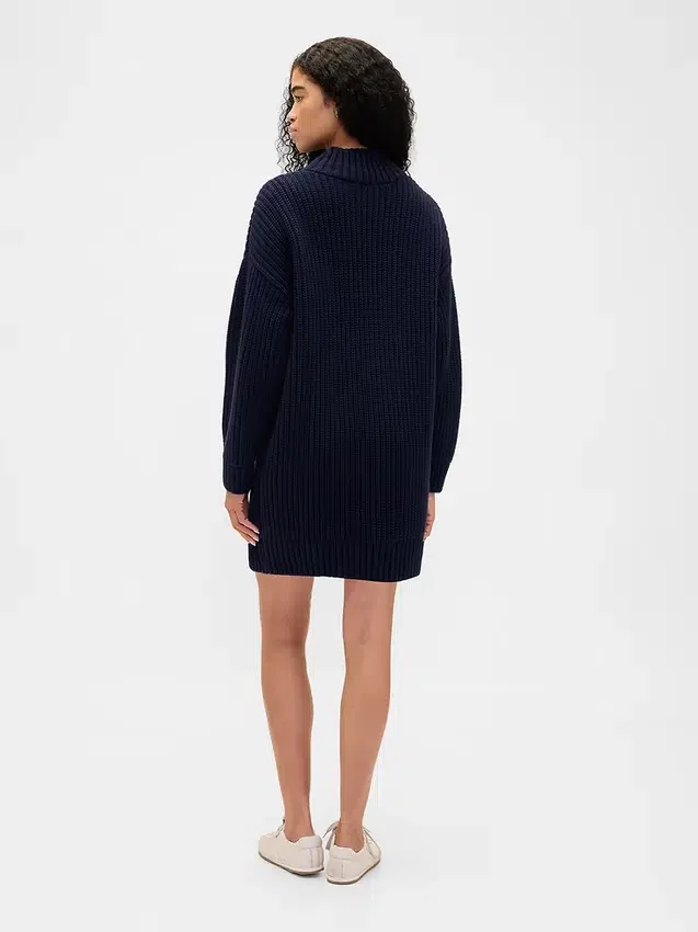 Oversize Balıkçı Yaka Mini Kazak Elbise