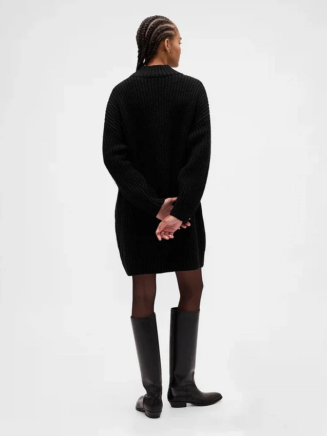 Oversize Balıkçı Yaka Mini Kazak Elbise