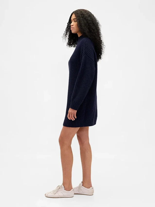 Oversize Balıkçı Yaka Mini Kazak Elbise