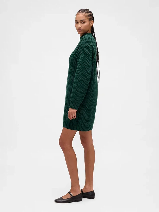 Oversize Balıkçı Yaka Mini Kazak Elbise