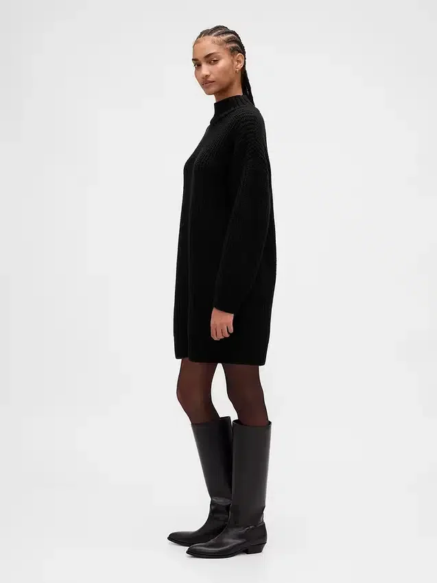 Oversize Balıkçı Yaka Mini Kazak Elbise