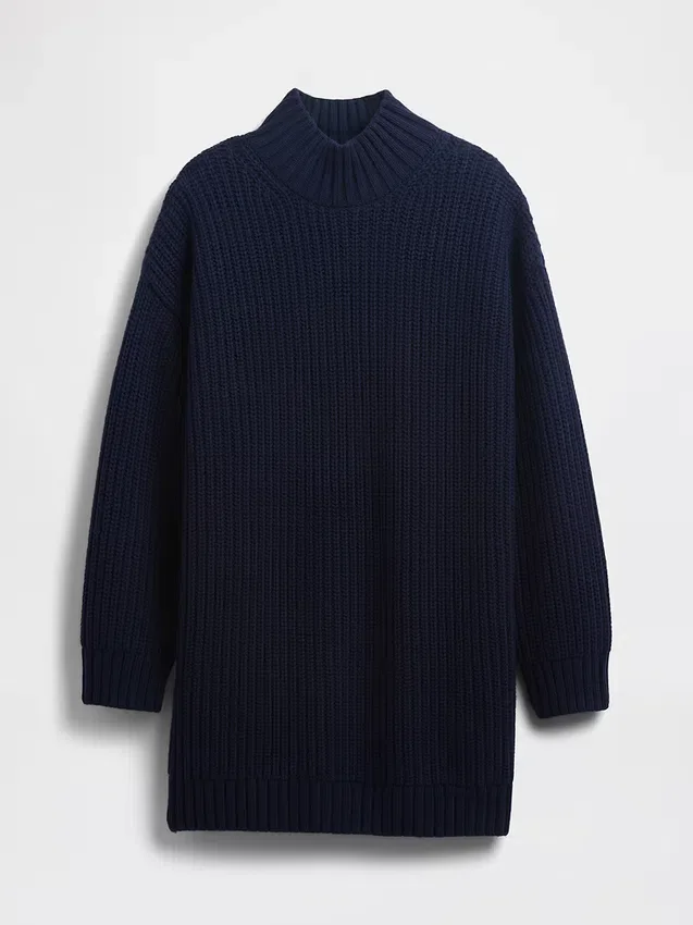 Oversize Balıkçı Yaka Mini Kazak Elbise