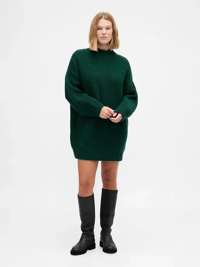Oversize Balıkçı Yaka Mini Kazak Elbise