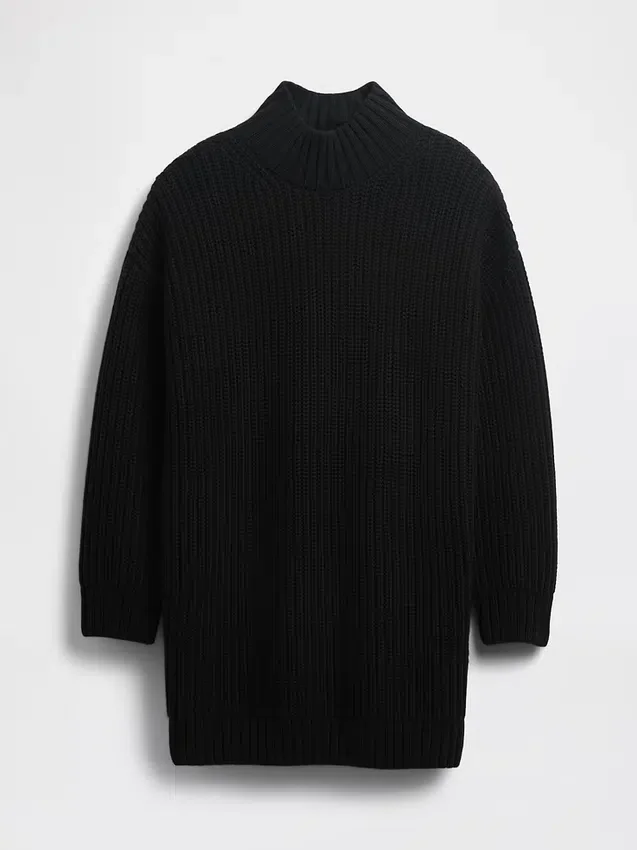 Oversize Balıkçı Yaka Mini Kazak Elbise