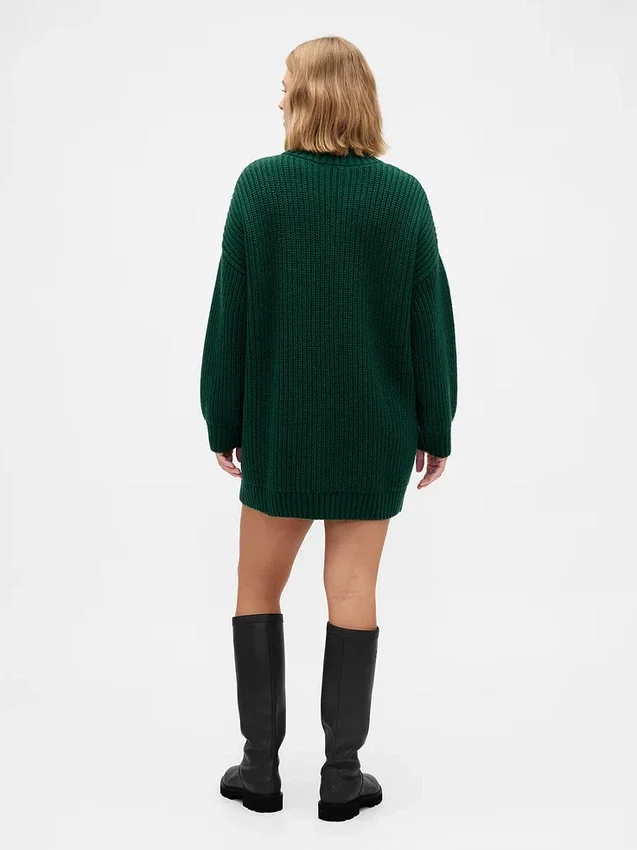 Oversize Balıkçı Yaka Mini Kazak Elbise