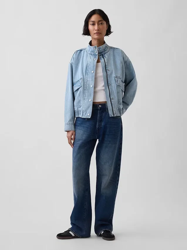 Oversized Denim Bomber Ceket