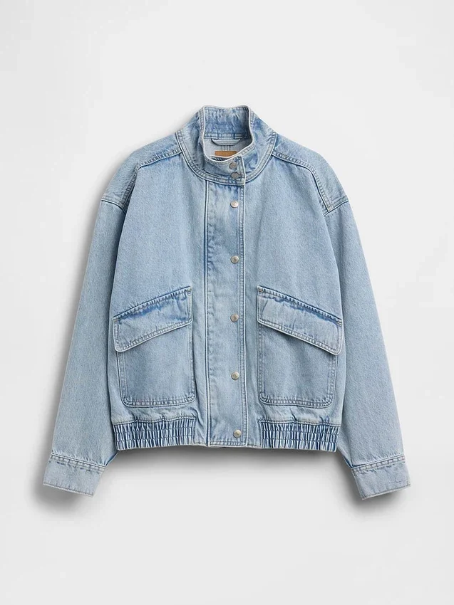 Oversized Denim Bomber Ceket