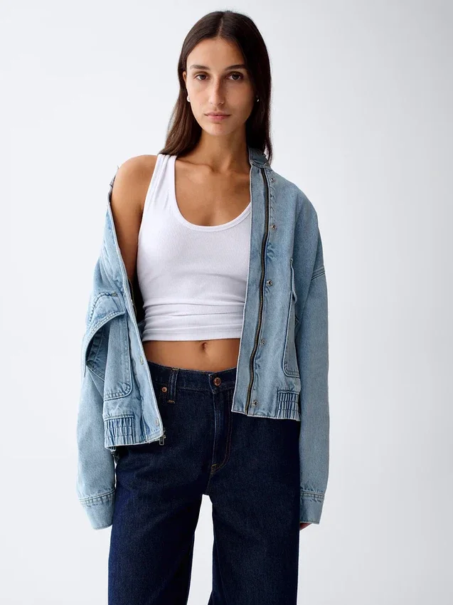 Oversized Denim Bomber Ceket