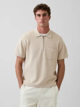 Oversized Çeyrek Fermuarlı Cepli Polo Tişört Kazak