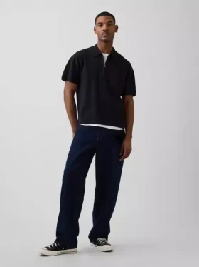 Oversized Çeyrek Fermuarlı Cepli Polo Tişört Kazak