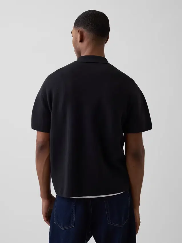Oversized Çeyrek Fermuarlı Cepli Polo Tişört Kazak