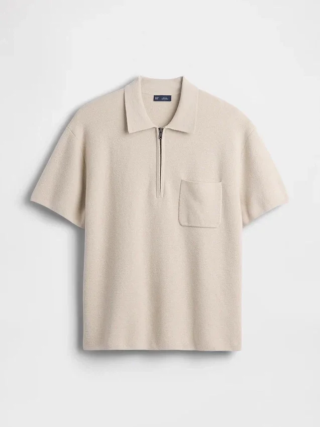 Oversized Çeyrek Fermuarlı Cepli Polo Tişört Kazak