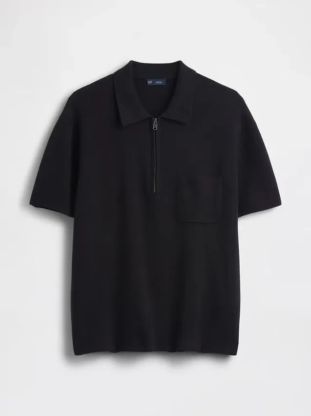 Oversized Çeyrek Fermuarlı Cepli Polo Tişört Kazak