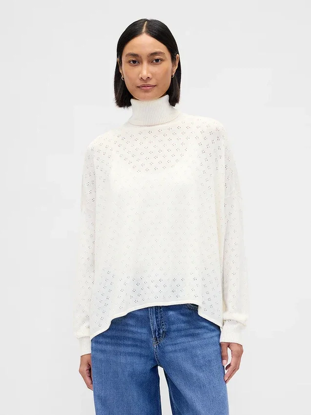Oversized Pointelle Balıkçı Yaka
