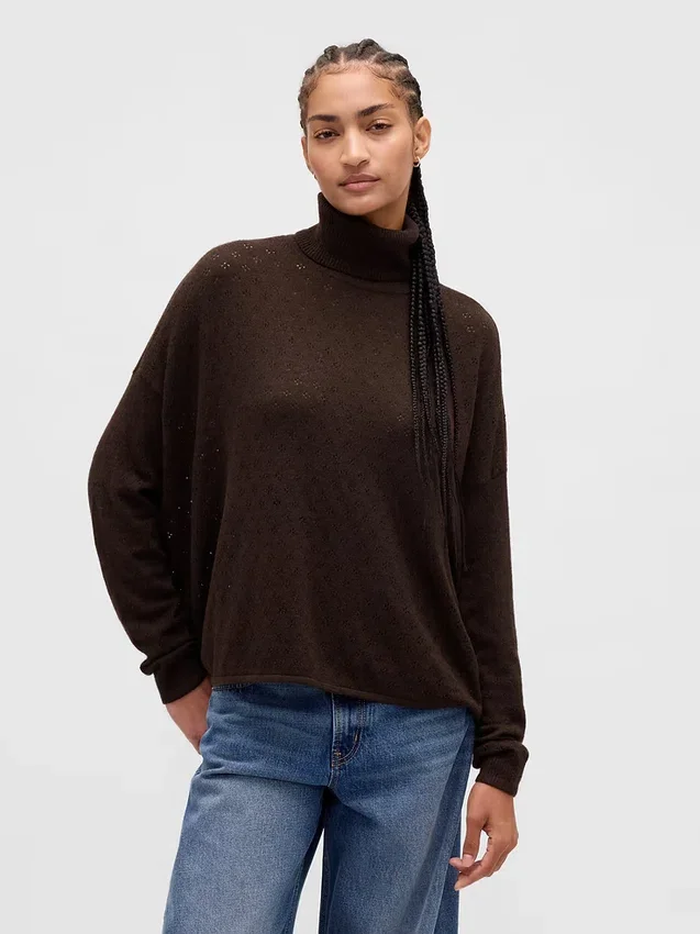 Oversized Pointelle Balıkçı Yaka