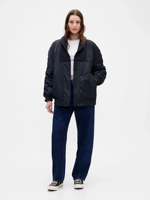 Oversized Örgü Süslemeli Bomber Ceket