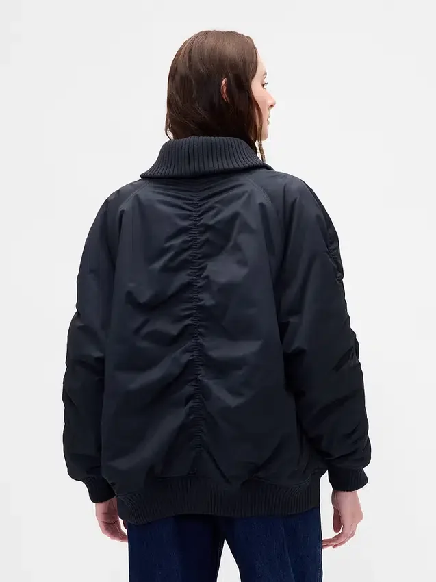 Oversized Örgü Süslemeli Bomber Ceket