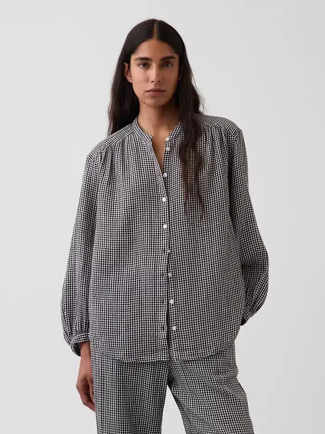 Pamuklu Gazlı Bez Oversized Yakasız Gömlek
