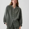Pamuklu Gazlı Bez Oversized Yakasız Gömlek