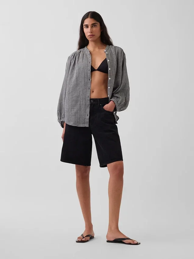 Pamuklu Gazlı Bez Oversized Yakasız Gömlek