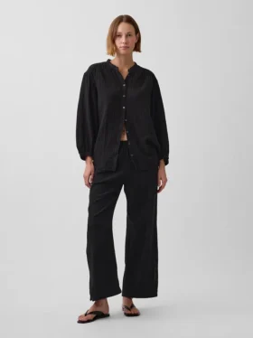 Pamuklu Gazlı Bez Oversized Yakasız Gömlek