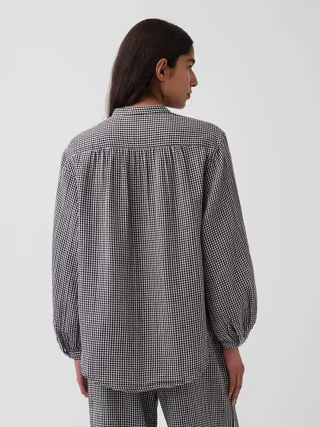 Pamuklu Gazlı Bez Oversized Yakasız Gömlek