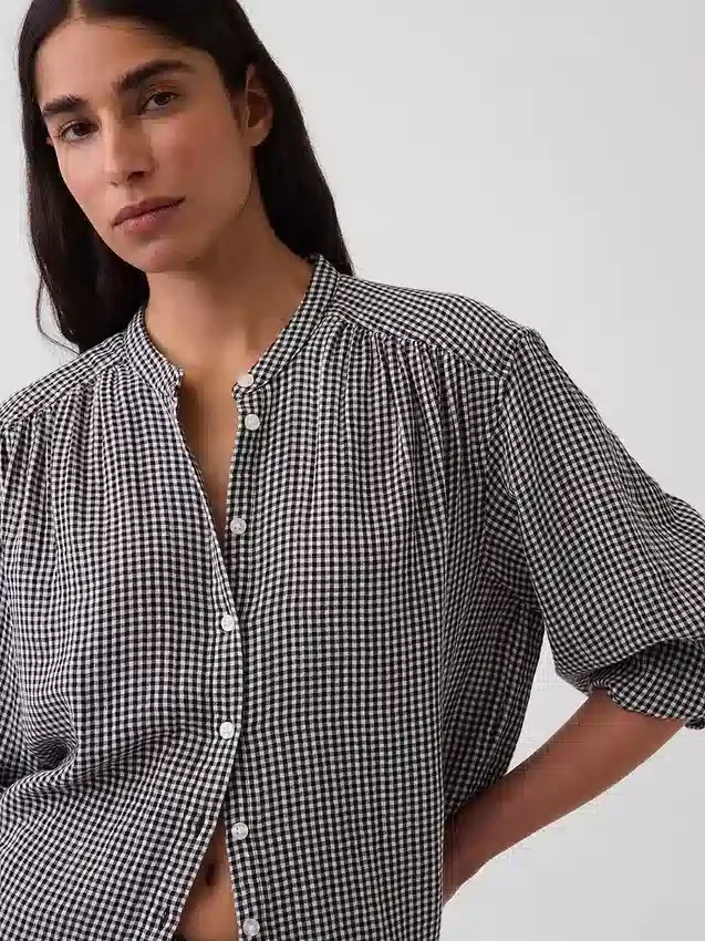 Pamuklu Gazlı Bez Oversized Yakasız Gömlek
