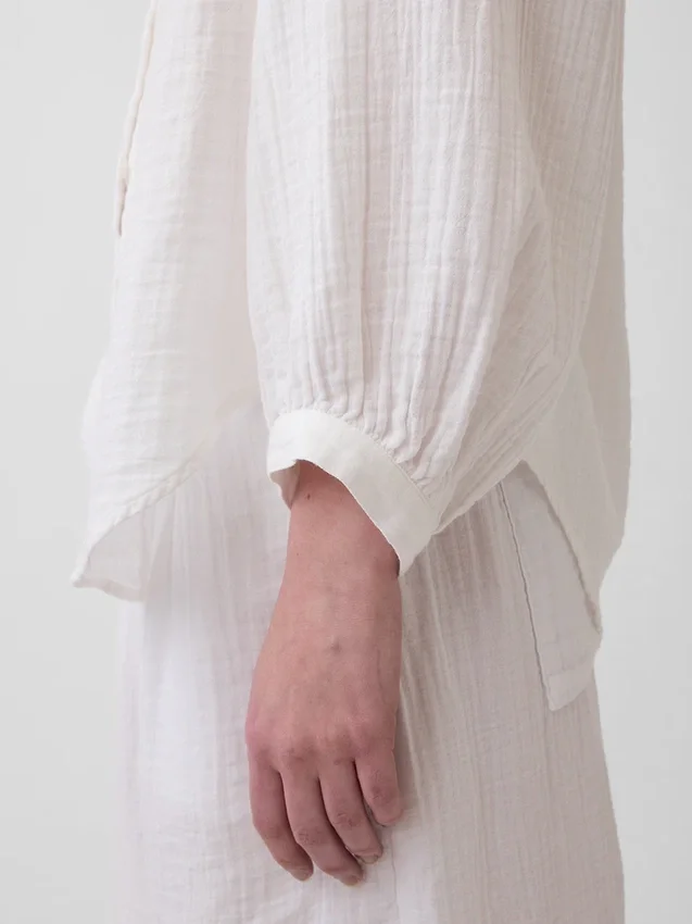 Pamuklu Gazlı Bez Oversized Yakasız Gömlek