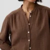 Pamuklu Gazlı Bez Oversized Yakasız Gömlek