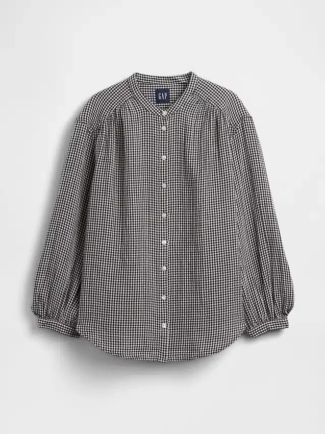 Pamuklu Gazlı Bez Oversized Yakasız Gömlek