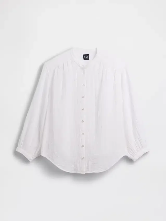 Pamuklu Gazlı Bez Oversized Yakasız Gömlek
