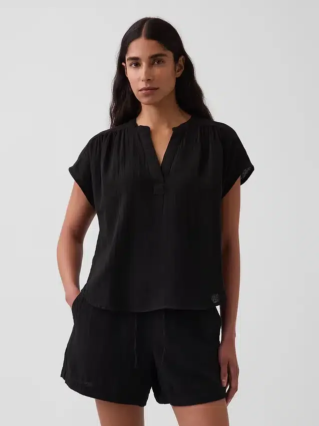 Pamuklu Gazlı Bez Oversized Yırtmaçlı Yaka Üst Giyim