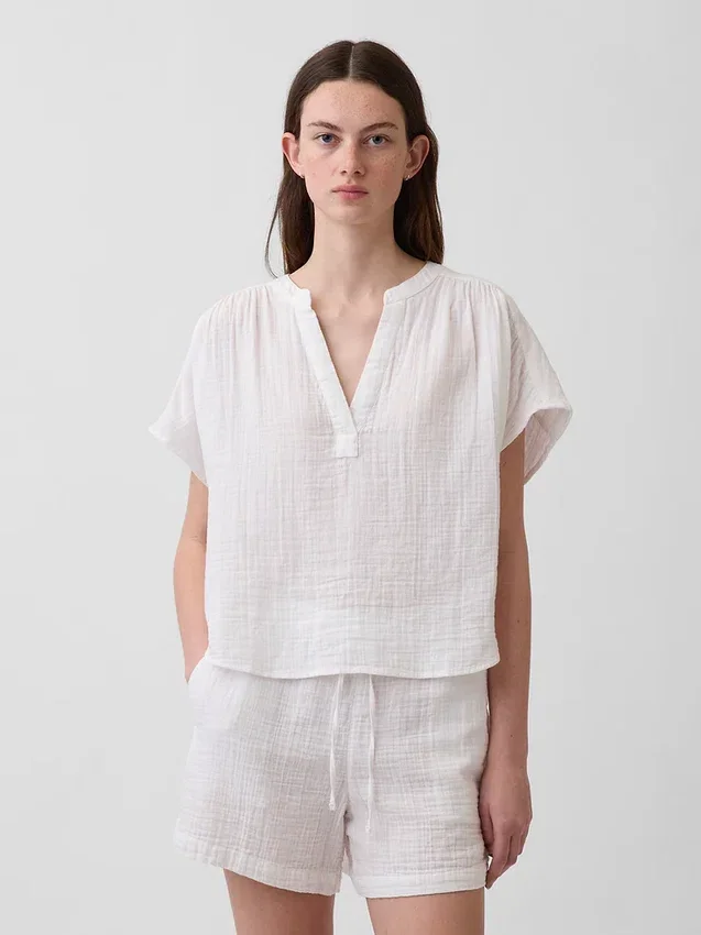 Pamuklu Gazlı Bez Oversized Yırtmaçlı Yaka Üst Giyim