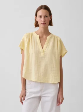 Pamuklu Gazlı Bez Oversized Yırtmaçlı Yaka Üst Giyim