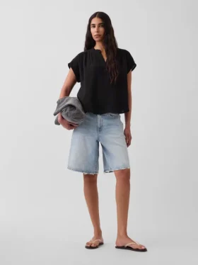 Pamuklu Gazlı Bez Oversized Yırtmaçlı Yaka Üst Giyim