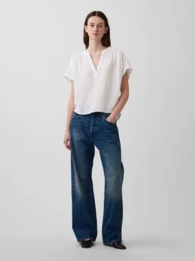 Pamuklu Gazlı Bez Oversized Yırtmaçlı Yaka Üst Giyim