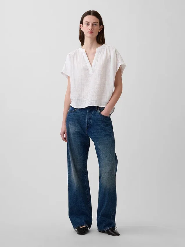 Pamuklu Gazlı Bez Oversized Yırtmaçlı Yaka Üst Giyim