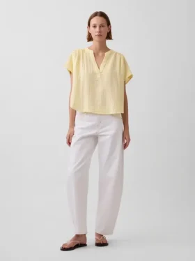 Pamuklu Gazlı Bez Oversized Yırtmaçlı Yaka Üst Giyim