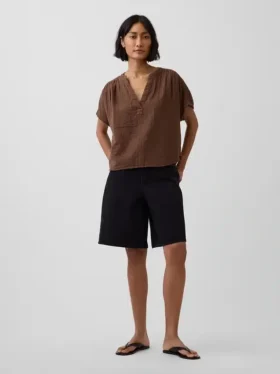 Pamuklu Gazlı Bez Oversized Yırtmaçlı Yaka Üst Giyim