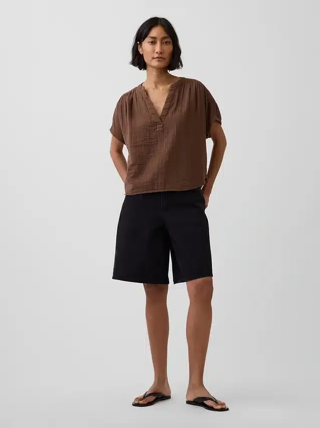 Pamuklu Gazlı Bez Oversized Yırtmaçlı Yaka Üst Giyim