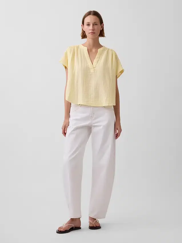 Pamuklu Gazlı Bez Oversized Yırtmaçlı Yaka Üst Giyim