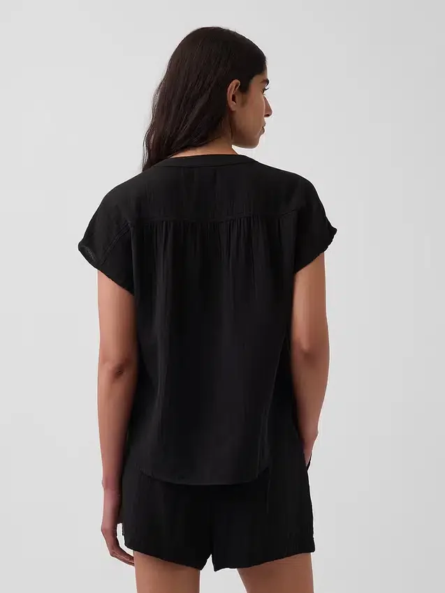 Pamuklu Gazlı Bez Oversized Yırtmaçlı Yaka Üst Giyim