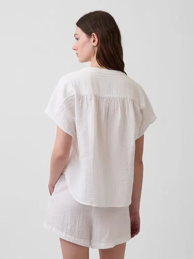 Pamuklu Gazlı Bez Oversized Yırtmaçlı Yaka Üst Giyim