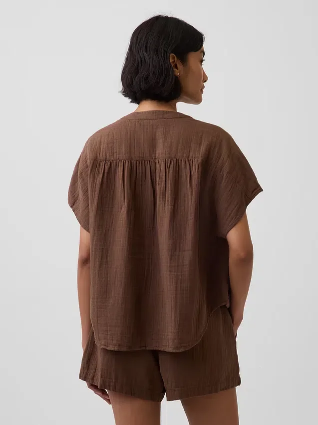 Pamuklu Gazlı Bez Oversized Yırtmaçlı Yaka Üst Giyim