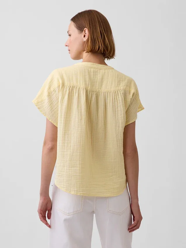 Pamuklu Gazlı Bez Oversized Yırtmaçlı Yaka Üst Giyim