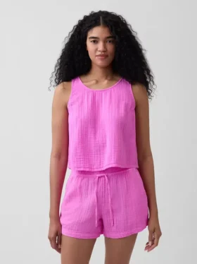 Pamuklu Gazlı Bez Racer Şekilli Tank Top