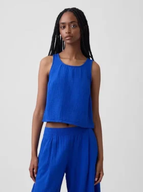 Pamuklu Gazlı Bez Racer Şekilli Tank Top
