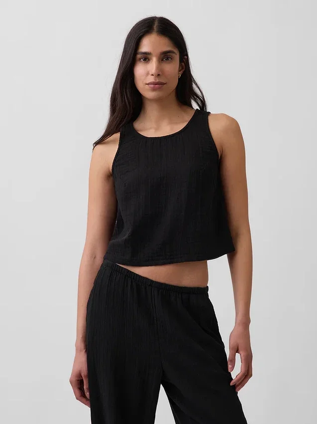 Pamuklu Gazlı Bez Racer Şekilli Tank Top