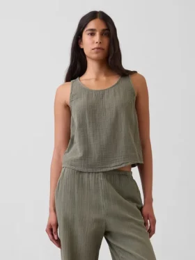 Pamuklu Gazlı Bez Racer Şekilli Tank Top
